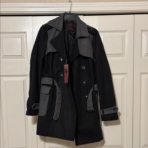 Yoki Black and Gray Pea Coat with Tailored Design